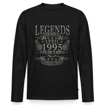 April 1995 Geburtstag - April 1995 Geschenkidee - Männer Premium Bio Langarmshirt - Schwarz - Vorne - Nico (187cm)