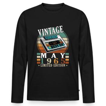 Legendary since May 1965, May 1965 - Men's Premium Organic Long Sleeve Shirt - black - Front - Nico (187cm)