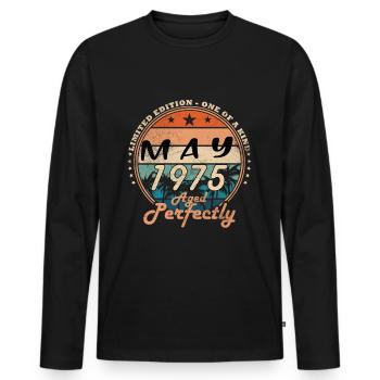 Birthday May 1975 - 45th Birthday Vintage - Men's Premium Organic Long Sleeve Shirt - black - Front - Nico (187cm)