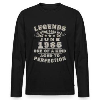 Juin 1985 | Juin 1985 Jubilé 1985 - T-shirt manches longues Premium bio Homme - noir - Devant - Nico (187cm)