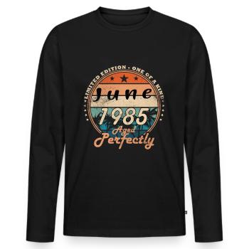 Millésime Juin 1985 - T-shirt manches longues Premium bio Homme - noir - Devant - Nico (187cm)