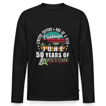 June 1975 | Birthday 1975 Vintage June 1975 - Men's Premium Organic Long Sleeve Shirt - black - Front - Nico (187cm)