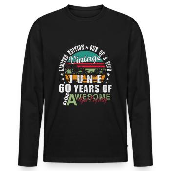 Anniversaire Juin 1965 Juin 1965 Juin 1965 - T-shirt manches longues Premium bio Homme - noir - Devant - Nico (187cm)