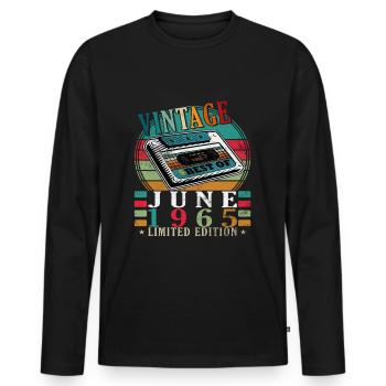 60th Birthday Cassette June 1965 - Men's Premium Organic Long Sleeve Shirt - black - Front - Nico (187cm)