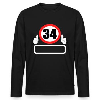 34 Anniversaire Panneau de signalisation 34 ans Votre nom - T-shirt manches longues Premium bio Homme - noir - Devant - Nico (187cm)