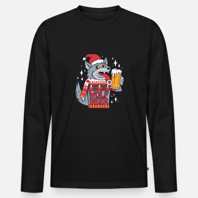 Wolf - Männer Premium Bio Langarmshirt - Schwarz