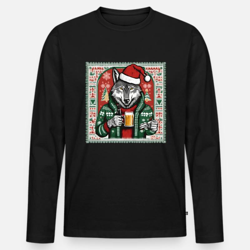 Wolf - Männer Premium Bio Langarmshirt - Schwarz
