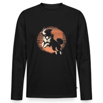 Border Collie sauteur dans un style vintage - T-shirt manches longues Premium bio Homme - noir - Devant - Nico (187cm)