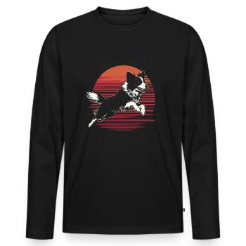 Border Collie sauteur dans un style vintage - T-shirt manches longues Premium bio Homme - noir - Devant - Nico (187cm)