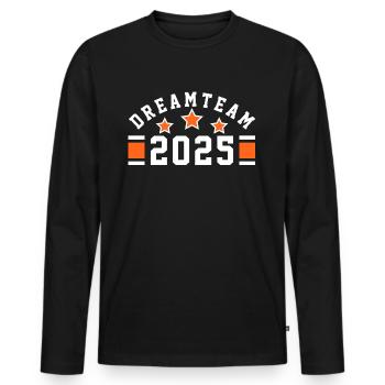 DREAMTEAM - DREAM TEAM - TEAMPLAYER - TEAMWORK - Männer Premium Bio Langarmshirt - Schwarz - Vorne - Nico (187cm)