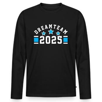 DREAMTEAM - DREAM TEAM - TEAMPLAYER - TEAMWORK - Männer Premium Bio Langarmshirt - Schwarz - Vorne - Nico (187cm)