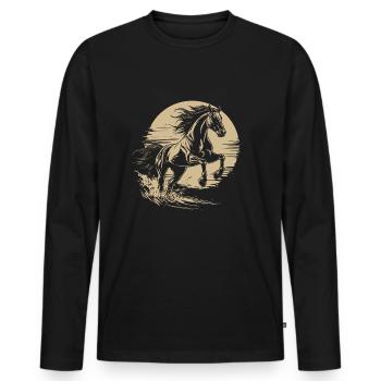 Silhouette De Cheval Au Galop Vintage - T-shirt manches longues Premium bio Homme - noir - Devant - Nico (187cm)