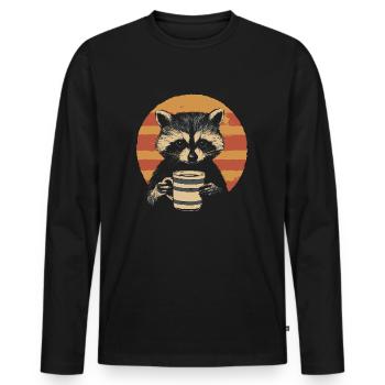 raton laveur avec tasse à café Vintage - T-shirt manches longues Premium bio Homme - noir - Devant - Nico (187cm)