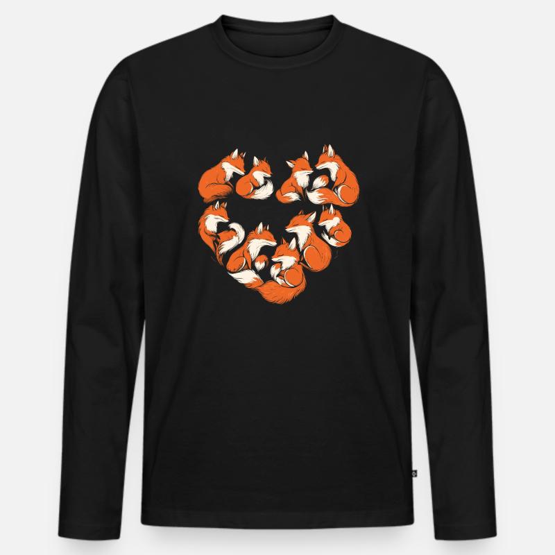 Füchse Herz Fuchs Herzform - Männer Premium Bio Langarmshirt - Schwarz