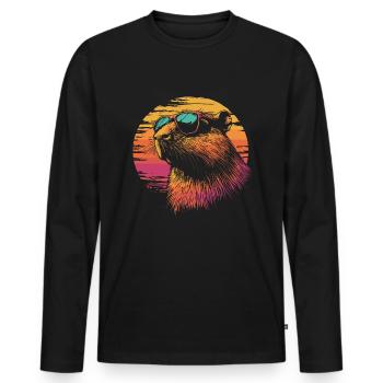 Capybara mit Sonnenbrille - Männer Premium Bio Langarmshirt - Schwarz - Vorne - Nico (187cm)