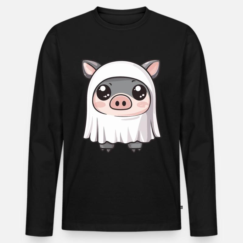 Schwein HalloweenGeist Wildschwein - Männer Premium Bio Langarmshirt - Schwarz