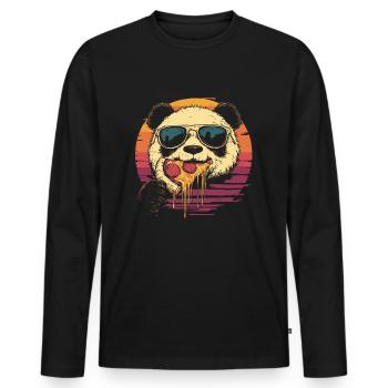 Panda mit Sonnenbrille isst Pizza - Männer Premium Bio Langarmshirt - Schwarz - Vorne - Nico (187cm)