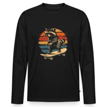 Waschbär auf Skateboard vintage - Männer Premium Bio Langarmshirt - Schwarz - Vorne - Nico (187cm)