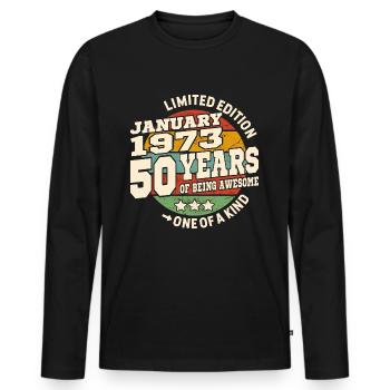 50 years - birthday January 1973 - Men's Premium Organic Long Sleeve Shirt - black - Front - Nico (187cm)