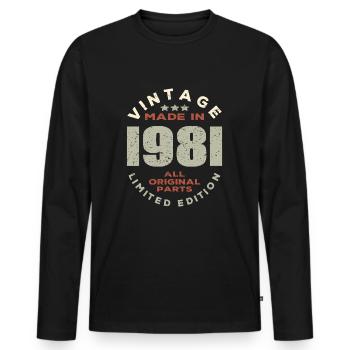 Vintage retro 1981 - T-shirt manches longues Premium bio Homme - noir - Devant - Nico (187cm)
