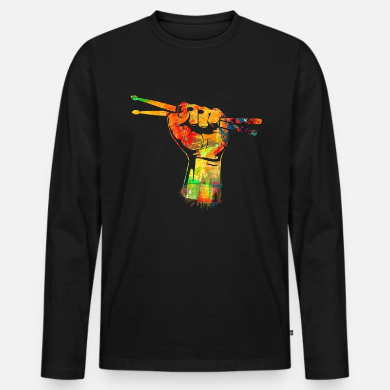 Rock n Roll - Drums - Männer Premium Bio Langarmshirt - Schwarz