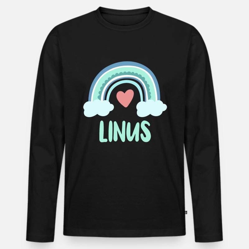 Linus Name Regenbogen Baby - Männer Premium Bio Langarmshirt - Schwarz