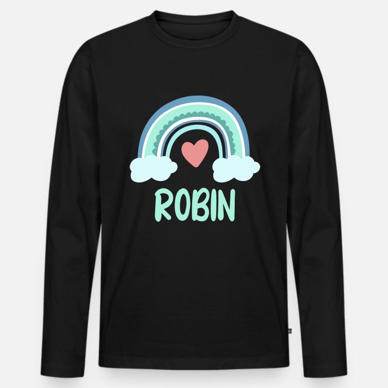 Robin Name Regenbogen Baby - Männer Premium Bio Langarmshirt - Schwarz