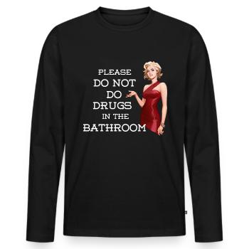 Please do not Drugs in the Bathroom - Männer Premium Bio Langarmshirt - Schwarz - Vorne - Nico (187cm)