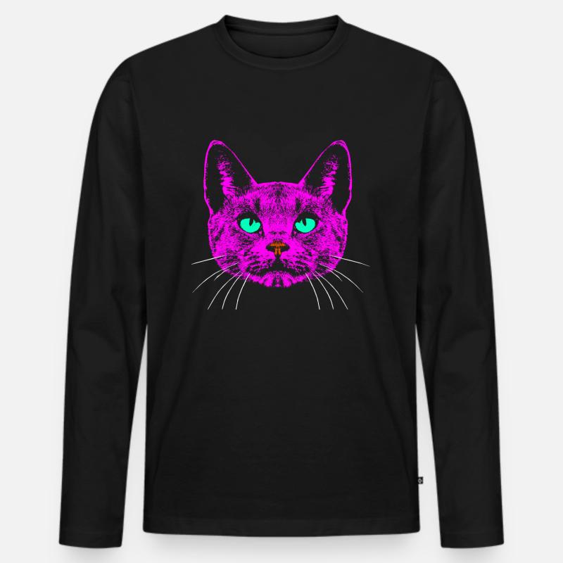 Katze / Kopf / Pink - Männer Premium Bio Langarmshirt - Schwarz