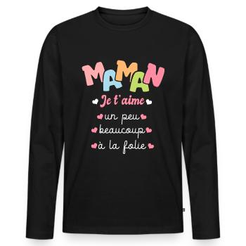 fête des mères je t aime maman cadeau fete maman - T-shirt manches longues Premium bio Homme - noir - Devant - Nico (187cm)
