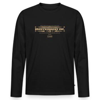 Broutwörscht Inc. since 1349 - Männer Premium Bio Langarmshirt - Schwarz - Vorne - Nico (187cm)