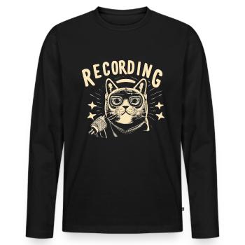 Podcast Host Podcaster Katze Audiobeitrag Geschenk - Männer Premium Bio Langarmshirt - Schwarz - Vorne - Nico (187cm)