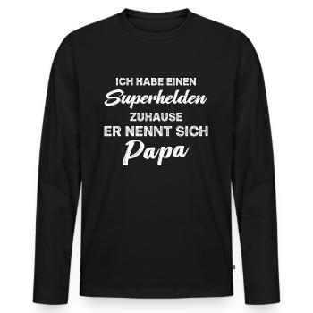 Lustiger Papa Vater Superheld Spruch - Männer Premium Bio Langarmshirt - Schwarz - Vorne - Nico (187cm)