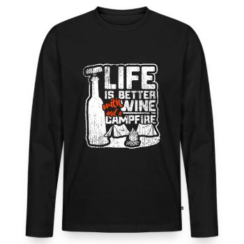 Life Is Better With Wine And Campfire - Men's Premium Organic Long Sleeve Shirt - black - Front - Nico (187cm)