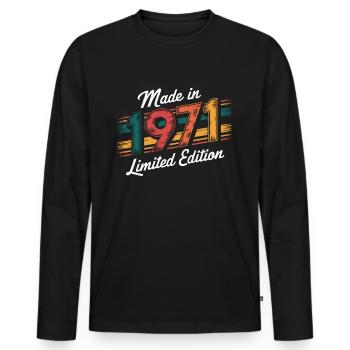 Made In 1971 Limited Edition - 54. Geburtstag - Männer Premium Bio Langarmshirt - Schwarz - Vorne - Nico (187cm)