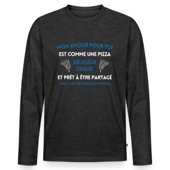 Mon amour pour toi est comme une pizza - T-shirt manches longues Premium bio Homme - anthracite chiné - Devant - Nico (187cm)