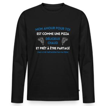 Mon amour pour toi est comme une pizza - T-shirt manches longues Premium bio Homme - noir - Devant - Nico (187cm)