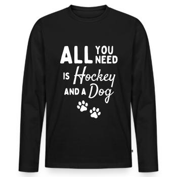 All you need is hockey and a dog - Men's Premium Organic Long Sleeve Shirt - black - Front - Nico (187cm)