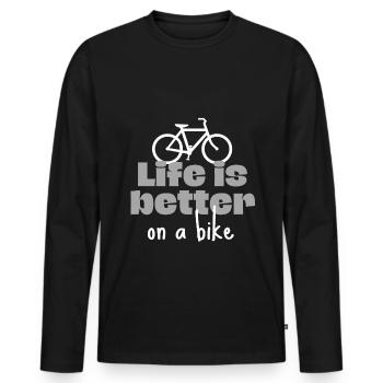 Cyclisme : la vie est meilleure sur un vélo - T-shirt manches longues Premium bio Homme - noir - Devant - Nico (187cm)