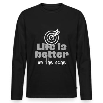 Darts: Life is better on the oche. - Men's Premium Organic Long Sleeve Shirt - black - Front - Nico (187cm)