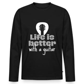 La vie est meilleure avec une guitare. - T-shirt manches longues Premium bio Homme - noir - Devant - Nico (187cm)