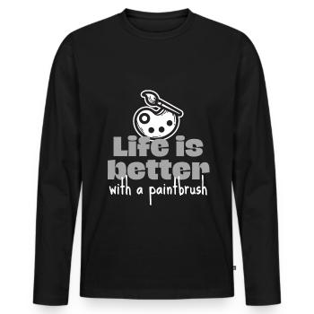 Das Leben ist besser mit einem Pinsel - Männer Premium Bio Langarmshirt - Schwarz - Vorne - Nico (187cm)