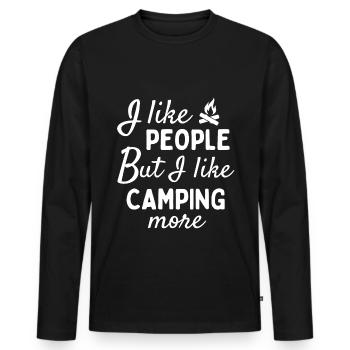 I like people BUT I like camping more - Men's Premium Organic Long Sleeve Shirt - black - Front - Nico (187cm)