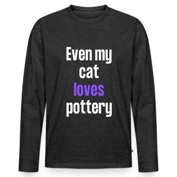 Même mon chat aime la poterie. - T-shirt manches longues Premium bio Homme - anthracite chiné - Devant - Nico (187cm)