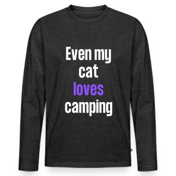 Même mon chat aime le camping - T-shirt manches longues Premium bio Homme - anthracite chiné - Devant - Nico (187cm)