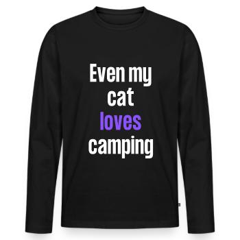 Even my cat loves camping - Men's Premium Organic Long Sleeve Shirt - black - Front - Nico (187cm)