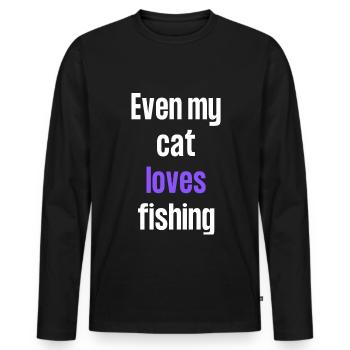 Même mon chat aime la pêche. - T-shirt manches longues Premium bio Homme - noir - Devant - Nico (187cm)