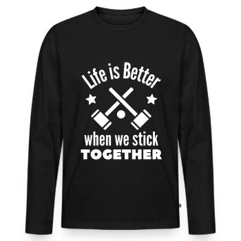 Krocket: Das Leben ist besser, wenn wir zusammenhalten. - Männer Premium Bio Langarmshirt - Schwarz - Vorne - Nico (187cm)