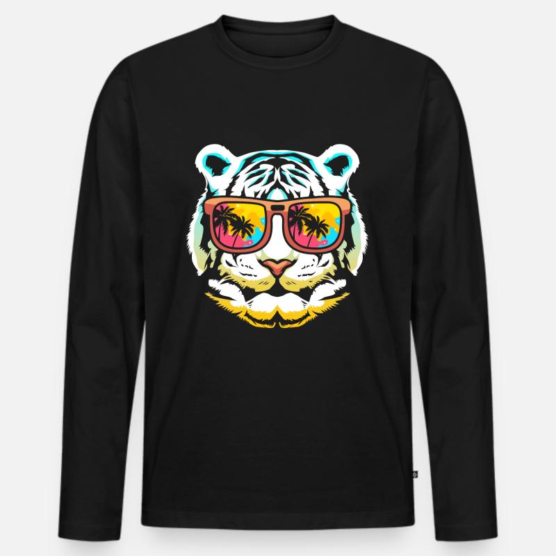 Weißer Tiger - Männer Premium Bio Langarmshirt - Schwarz