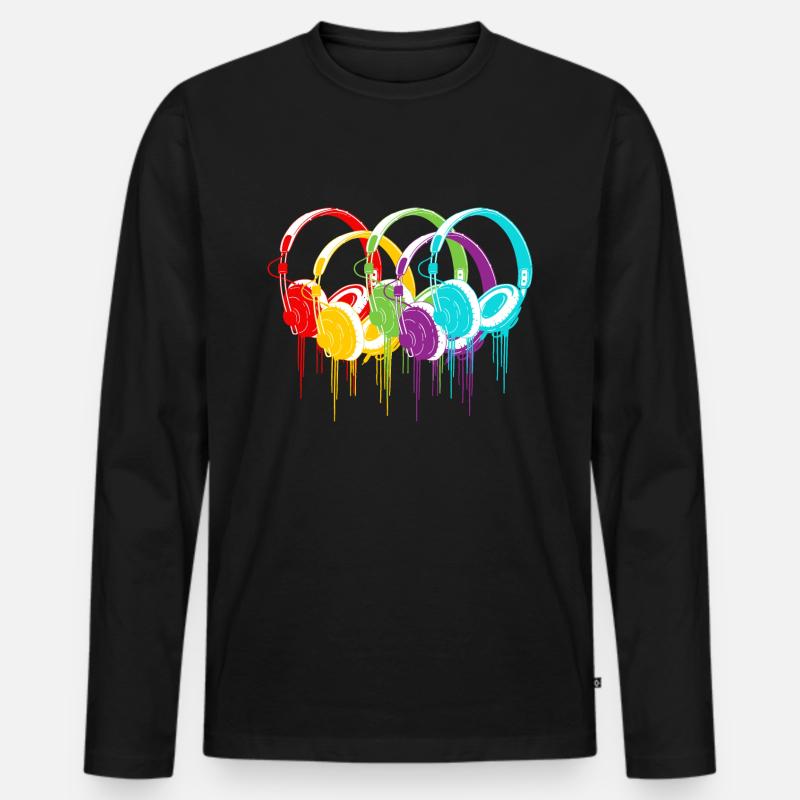 Bunte Kopfhörer - Männer Premium Bio Langarmshirt - Schwarz
